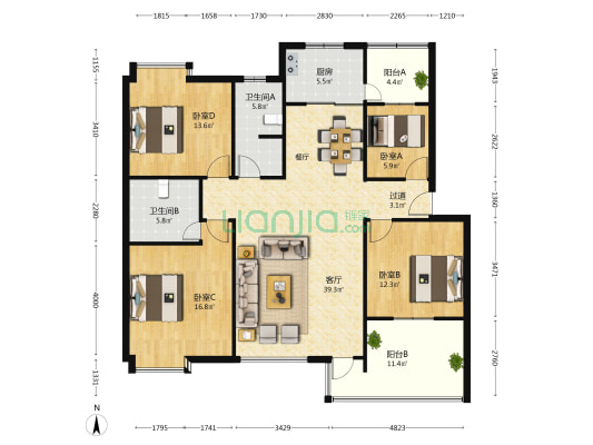 安宁金沙小区 4室1厅2卫 140平方