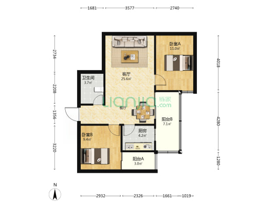 明望公寓 2室1厅1卫 75平方