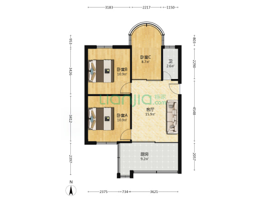 三河中心 3室1厅1卫 69平方