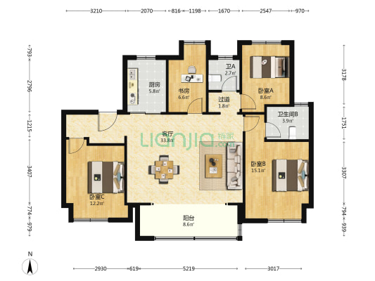 绿地枫和九里 4室1厅2卫 126平方