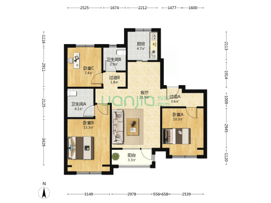 青岛印象·川 3室1厅2卫 105平方