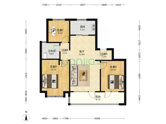 海尔产城创蓝谷海上东方 3室1厅1卫 109平方