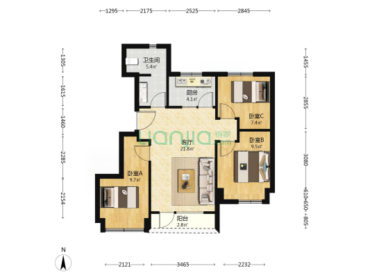 金科集美郡二期 3室1厅1卫 87平方