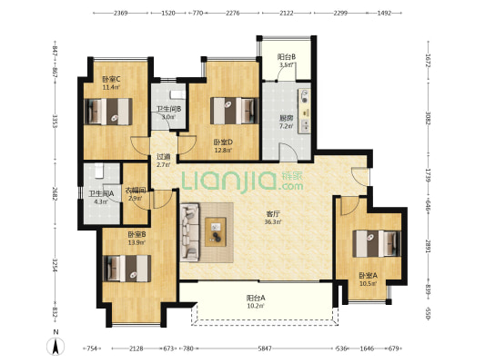 江山赋浅山台 4室1厅2卫 143平方