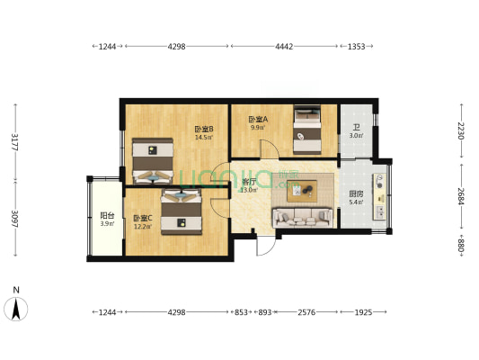 高地村61号 3室1厅1卫 61平方