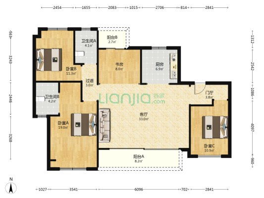 正荣润锦府 4室1厅2卫 137平方