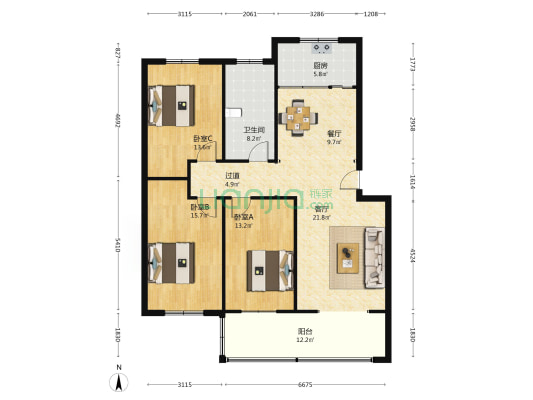 谷邢庄小区南区 3室2厅1卫 122平方