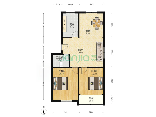 宏远龙翔园 2室2厅1卫 87平方