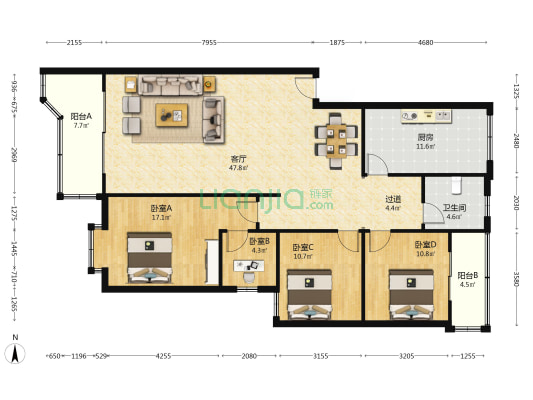 城西步行街 4室1厅1卫 140平方