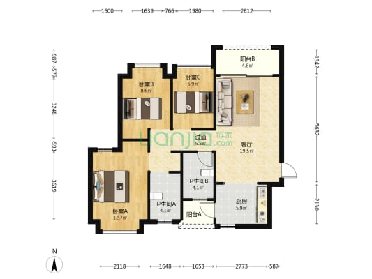 恒大南苑 3室1厅2卫 95平方