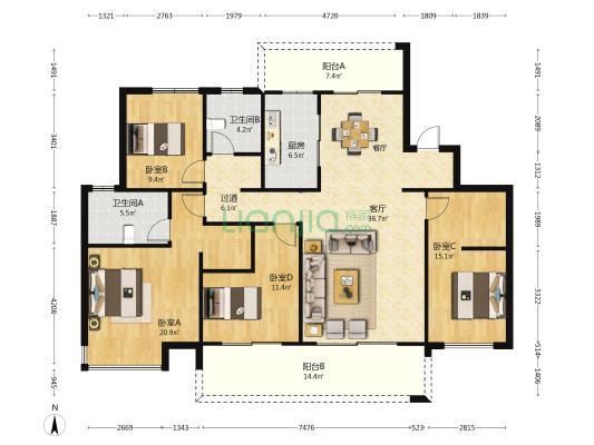 新悦府璞园 4室1厅2卫 167平方