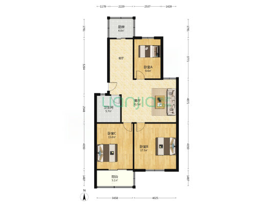 电信小区（五里墩） 3室1厅1卫 94平方