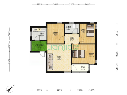 碧涛花园 3室1厅1卫 78平方