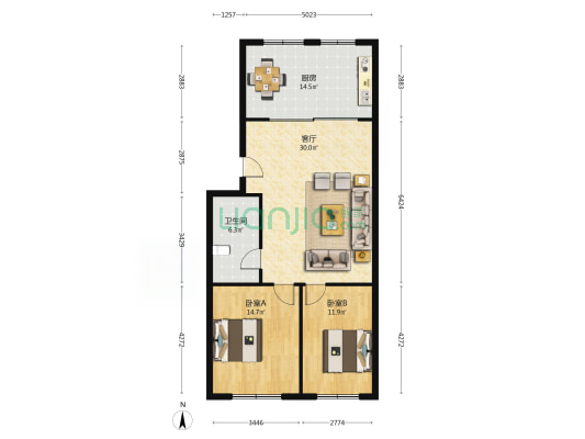 水仙小区 2室1厅1卫 98平方