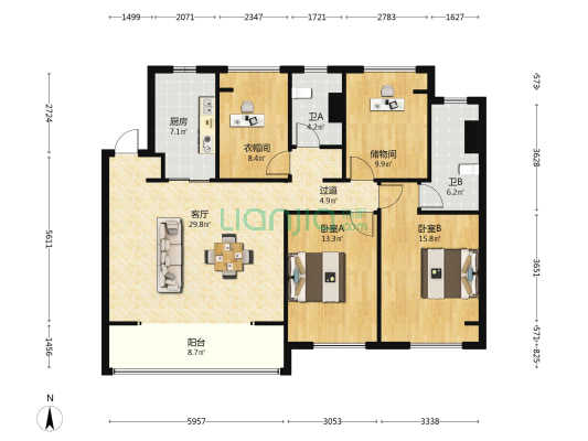 逸品澜岸花苑东区 2室1厅2卫 126平方