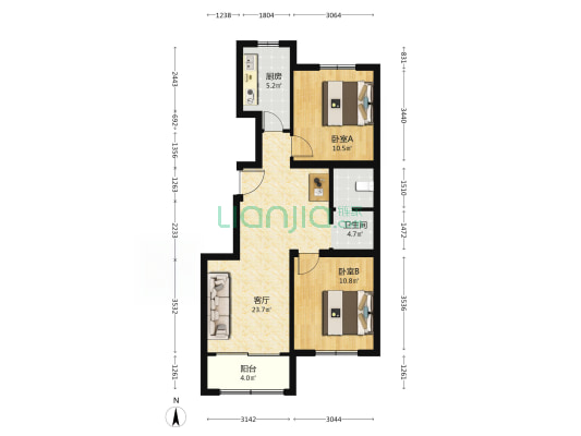 龙凤山语 2室1厅1卫 87平方