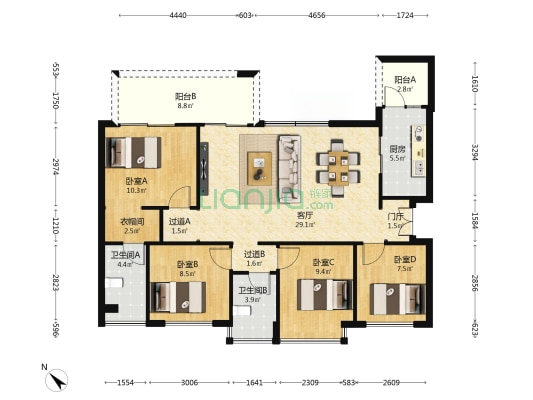 凤溪院子 4室1厅2卫 129平方