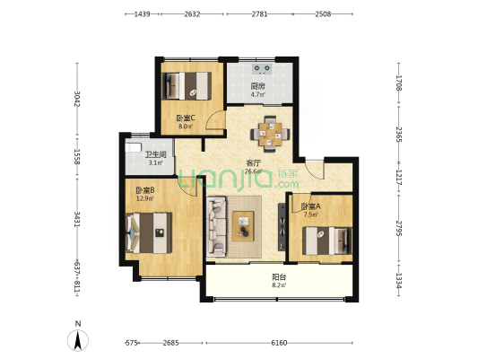 碧桂园星澜雅苑 3室1厅1卫 88平方