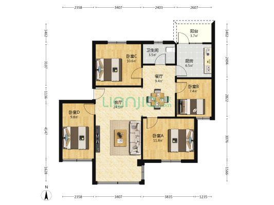 富红苑三区 4室2厅1卫 101平方