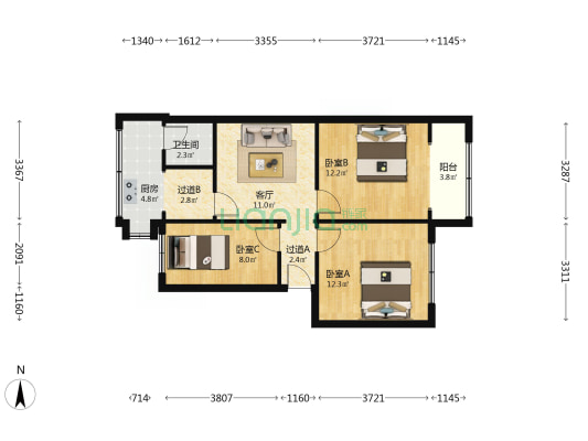 县百货西家属院 3室1厅1卫 67平方