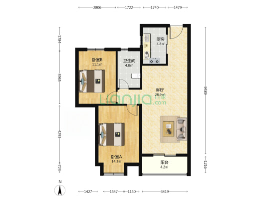 国博新城融江府 2室1厅1卫 95平方