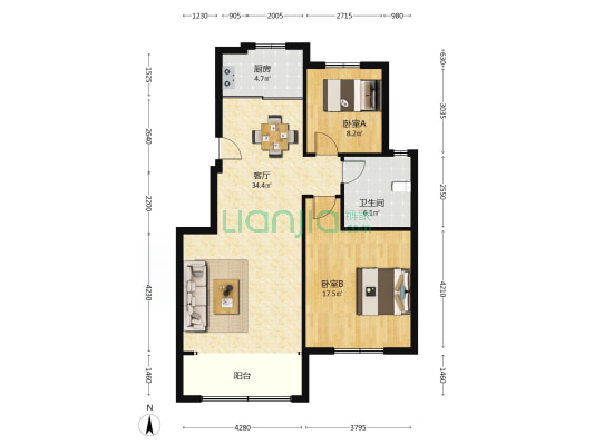 新巷花园 2室1厅1卫 103平方