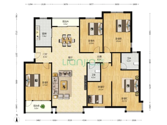 湘投控股集团 5室1厅2卫 194平方