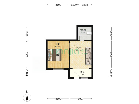 文化人家 1室1厅1卫 47平方