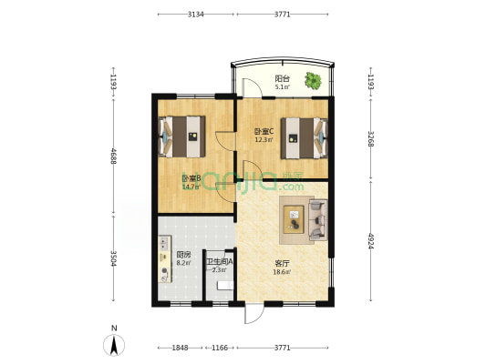 水监局宿舍 2室1厅1卫 66平方