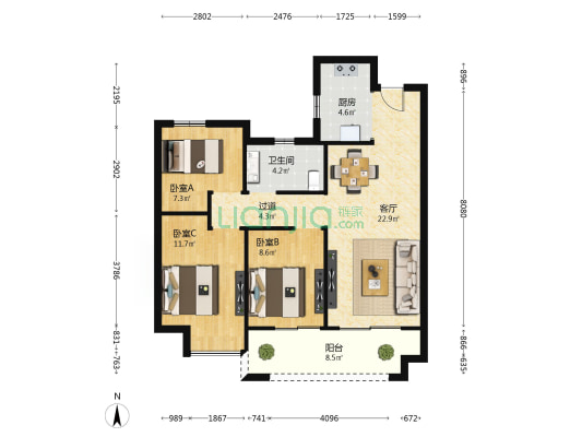 正荣中奥悦玺台 3室1厅1卫 88平方