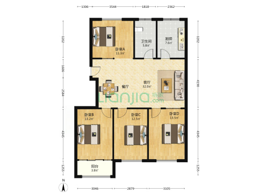 百盛 4室1厅1卫 126平方