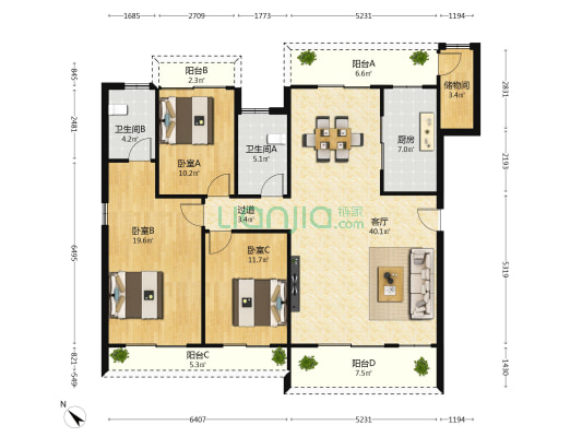 金城一品 3室1厅2卫 136平方