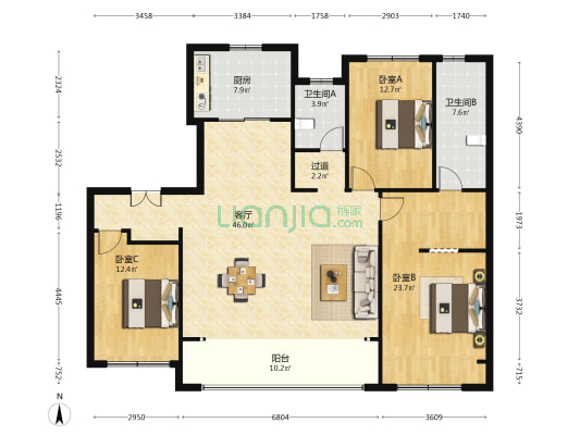 中建·笠泽之星 3室1厅2卫 160平方