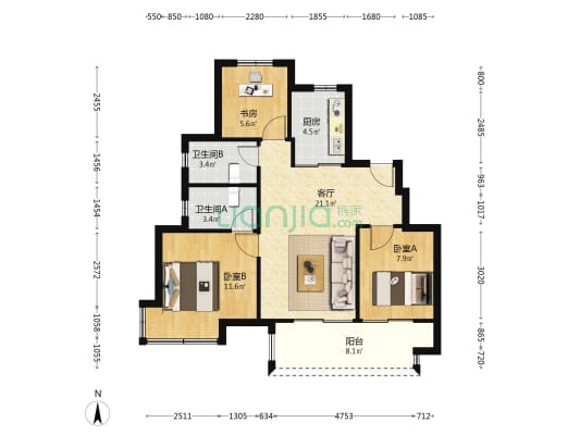 绿雅苑 3室1厅2卫 87平方