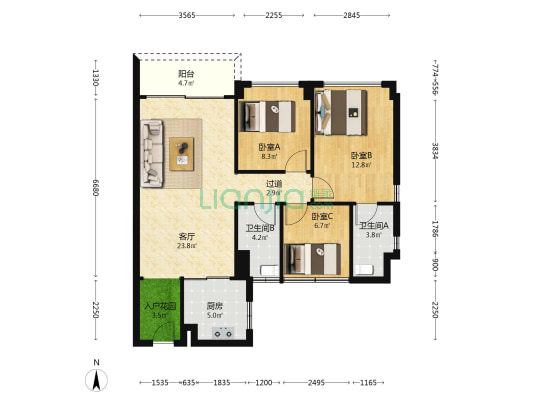 碧桂园凤凰湾星钻苑一期 3室1厅2卫 92平方