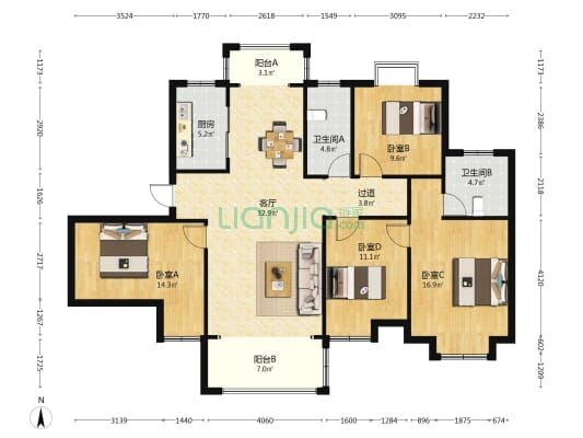 紫金公馆 4室1厅2卫 154平方