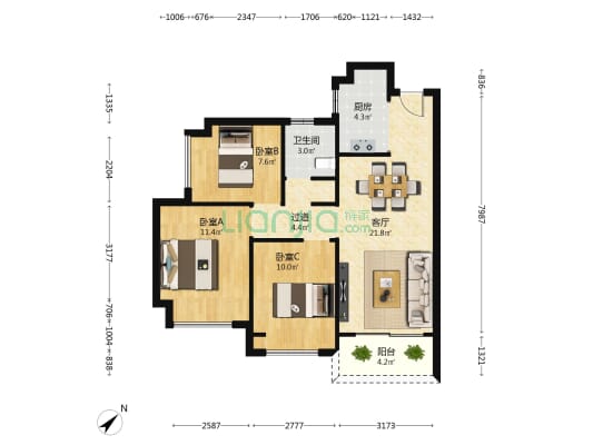金辉信步雅苑 3室1厅1卫 84平方