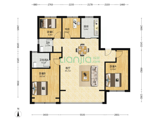 南山溪上四季花园 4室1厅2卫 129平方