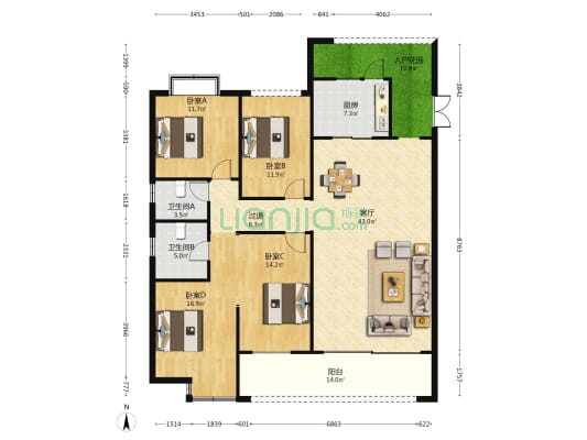 晴川府 4室1厅2卫 161平方