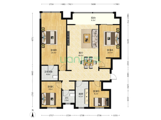 大明宫院子 4室1厅2卫 140平方