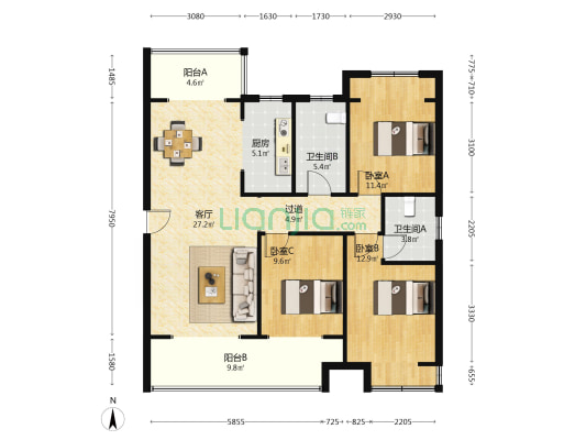 银成悦府 3室1厅2卫 126平方