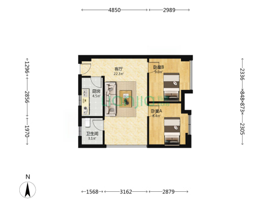 中川商贸城 2室1厅1卫 69平方