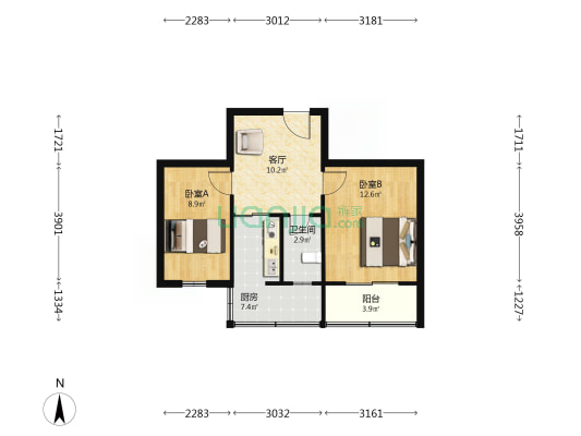 棉纺东路19号 2室1厅1卫 53平方