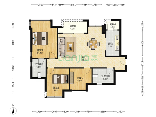 保利云璟宸熙府 3室1厅2卫 97平方