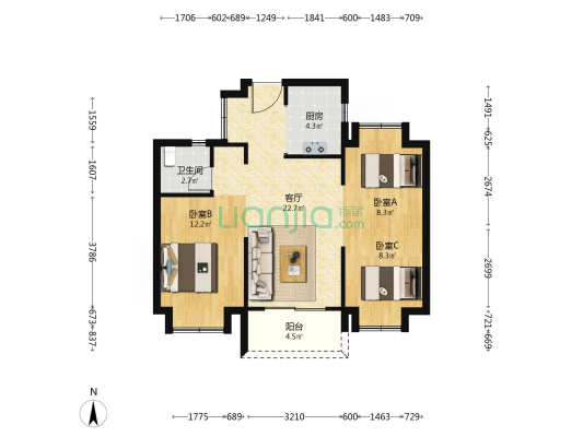 武汉卓越城 3室1厅1卫 82平方