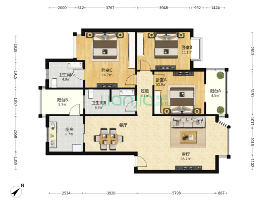 藏龙苑 3室1厅2卫 128平方