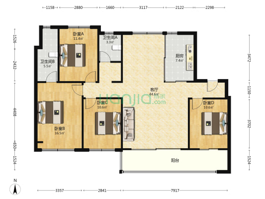 龙湖·九里璟园 4室1厅2卫 143平方