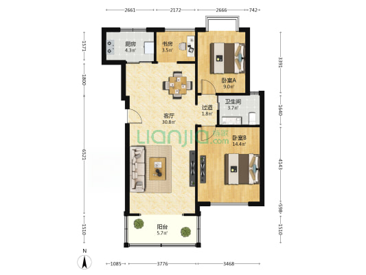 文鼎华苑南区 3室1厅1卫 88平方