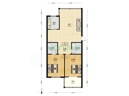 三江花园 2室1厅2卫 98平方
