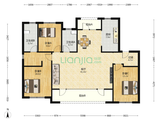 融创影都学府 3室1厅2卫 145平方